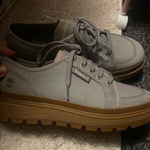 Timberland Womens Size 8 Grey Canvas Platform Oxford Shoes Sneakers